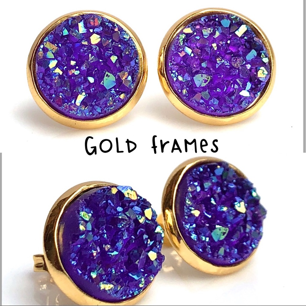 3 for 15🎀 chunky Druzy style purple earrings - Picture 5 of 12